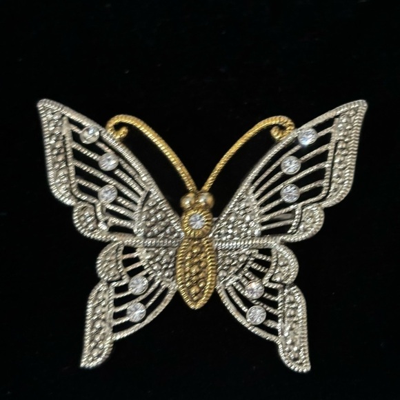 Best Vintage silver and gold tone rhinestone pendant or brooch - Picture 1 of 10